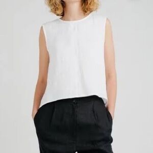 Offon Bespoke White Linen Sleeveless Top